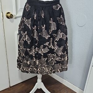 H&M Black Midi Skirt with Pale Pink Floral Overlay